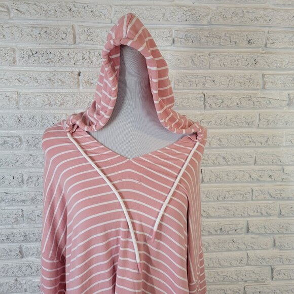 Time Tru Womens Top XXL 20 Hoodie Lightweight Pink Stripe Lightweight STR2E - Picture 3 of 9